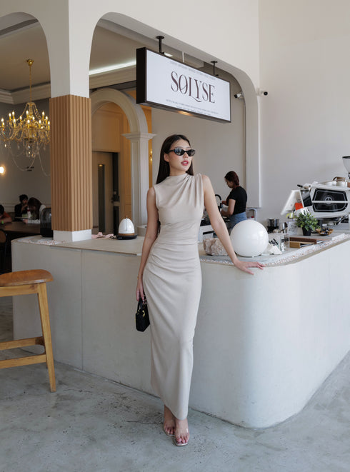High Neck Sleeves Long Body-con Dress